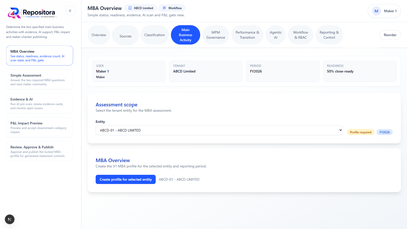 Main Business Activity Assessment Under IFRS 18 / Ind AS 118 application screenshot